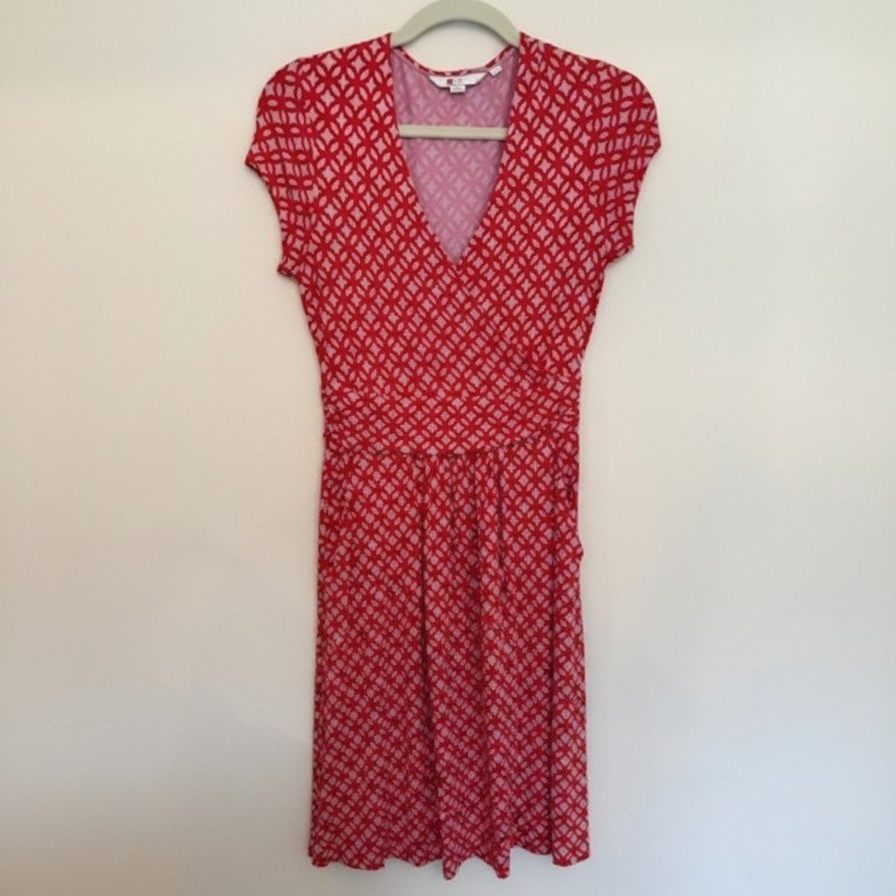 Boden Geometric Jersey Dress Pockets Cap Sleeve  US Size 4R‎